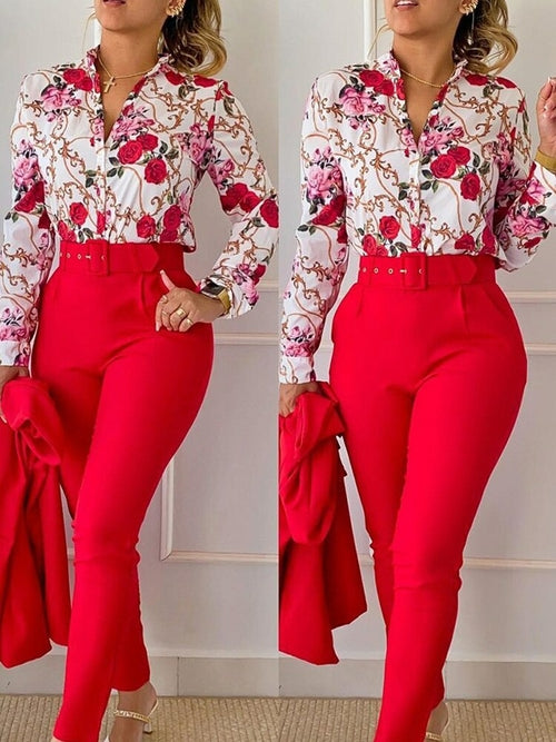 Print Shirt Tops & High Waist Pants