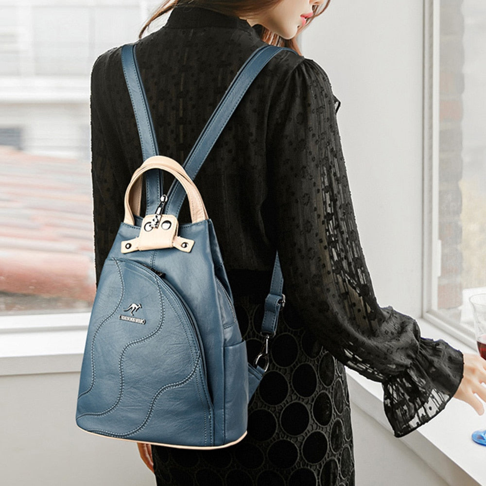 Women Leather Backpacks Zipper Female Chest Bag Travel Back Pack Ladies Bagpack