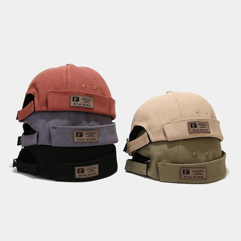 Men Hats Docker Cap Hats Beanie Sailor Cap Worker Hat Rolled Cuff Retro Brimless Hat with Adjustable