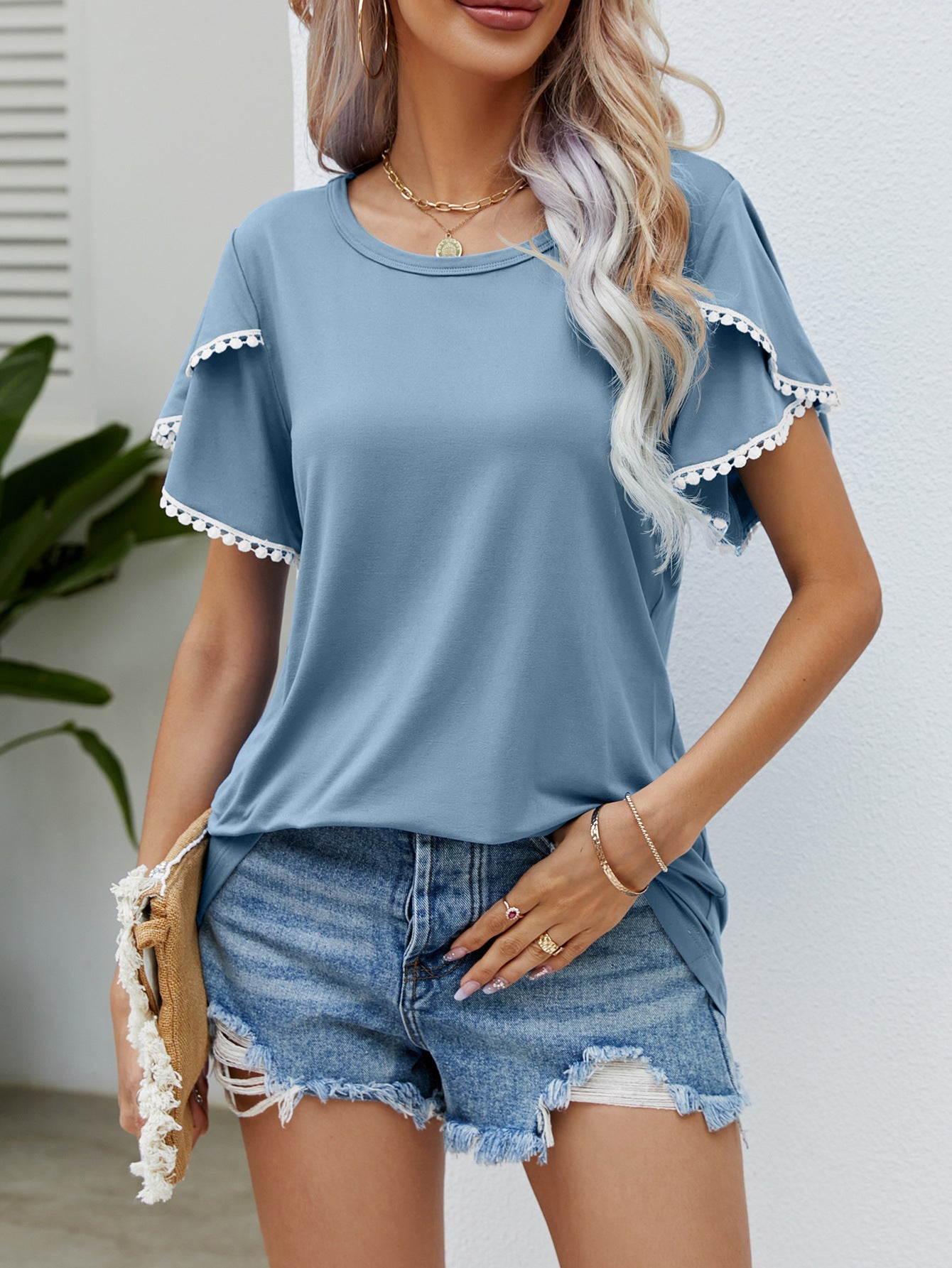 Tulip Sleeve Tassel T-Shirt for Women