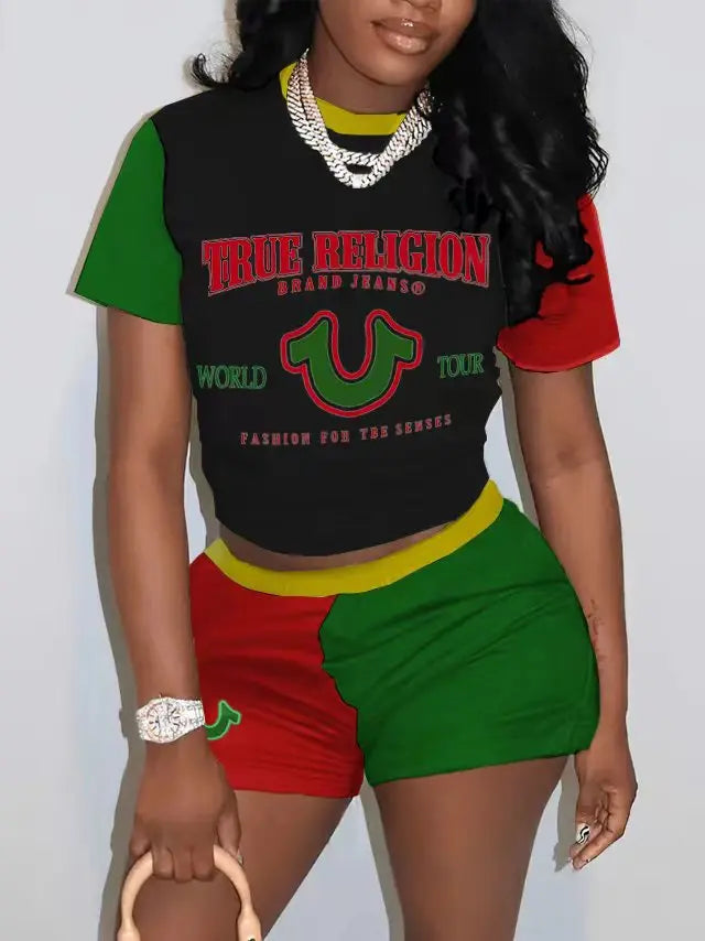 Short Sleeve Crop Tops Casual Biker Shorts Matching Set Summer 2025