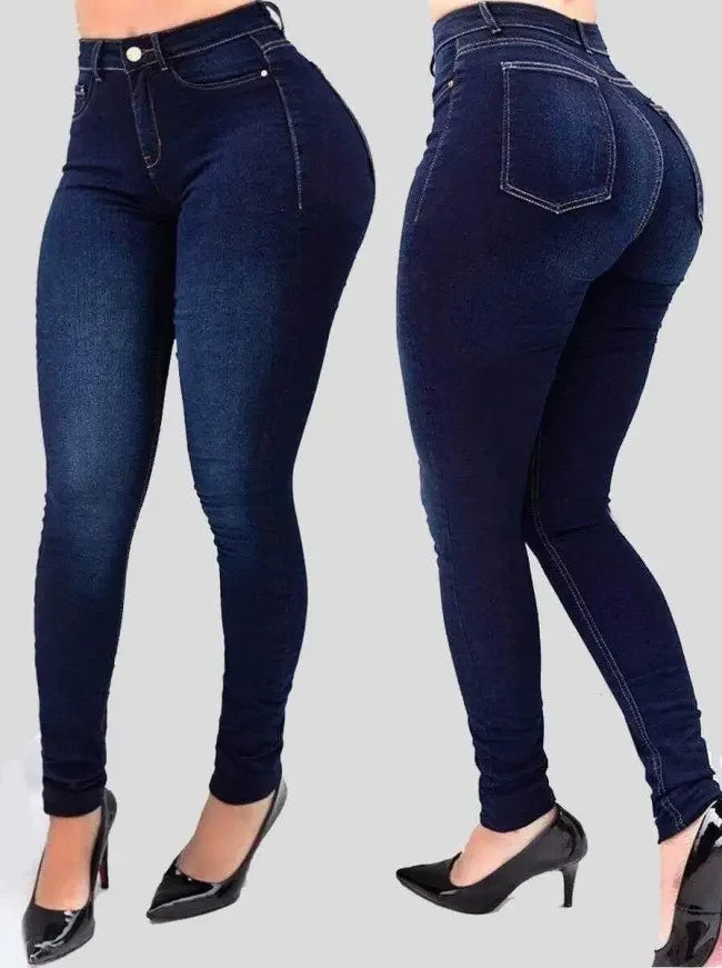 Refine your look with these high-waisted, pure-color denim jeans. Stylish, flattering, and comfortable—perfect for any occasion.