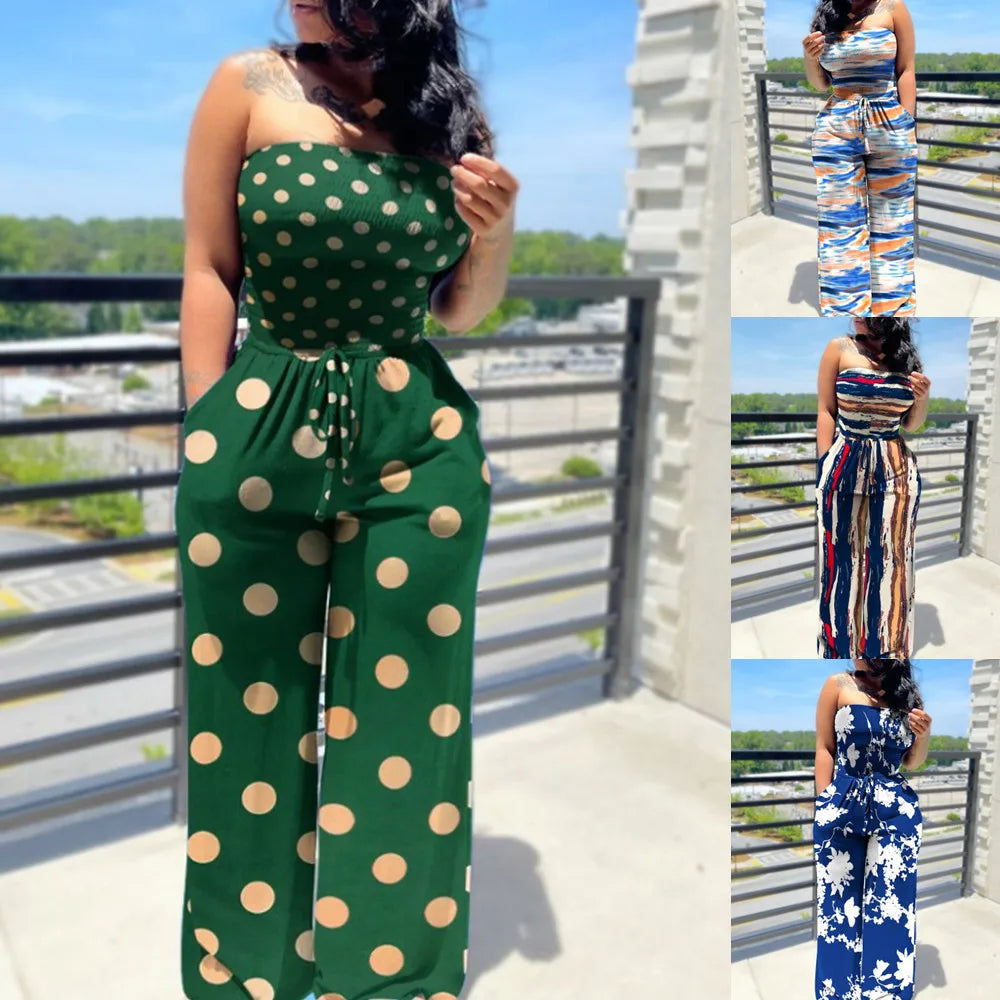 2025 Elegant Fashion Polka Dot Printing Jumpsuits Women Spring Summer,New Streetwear Casual Clothes Off Shoulder Overall Female
