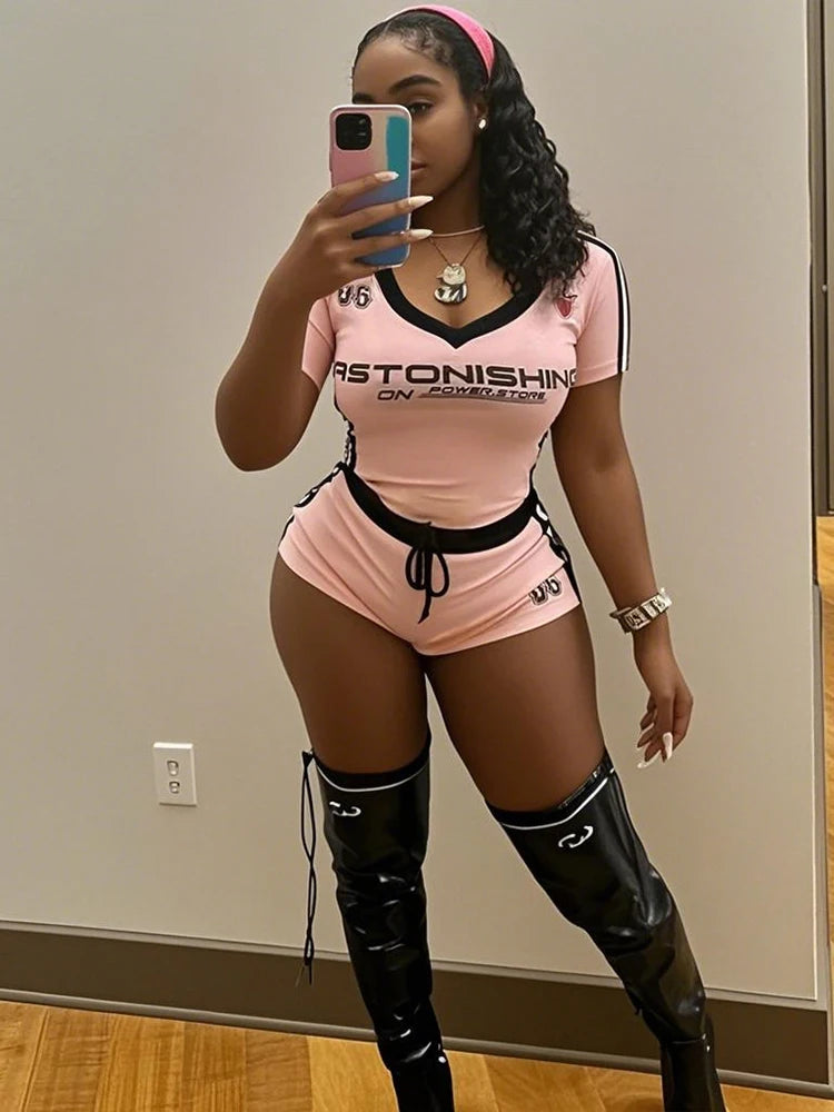 Check out this cool Nibber Activity Casual 2 Piece Set for women! It’s got a trendy Y2K hipster vibe with letter print tracksuit bottoms and wide-waisted shorts. Plus, it includes cute crop tops to add some extra flair. Get ready to rock these outfits!