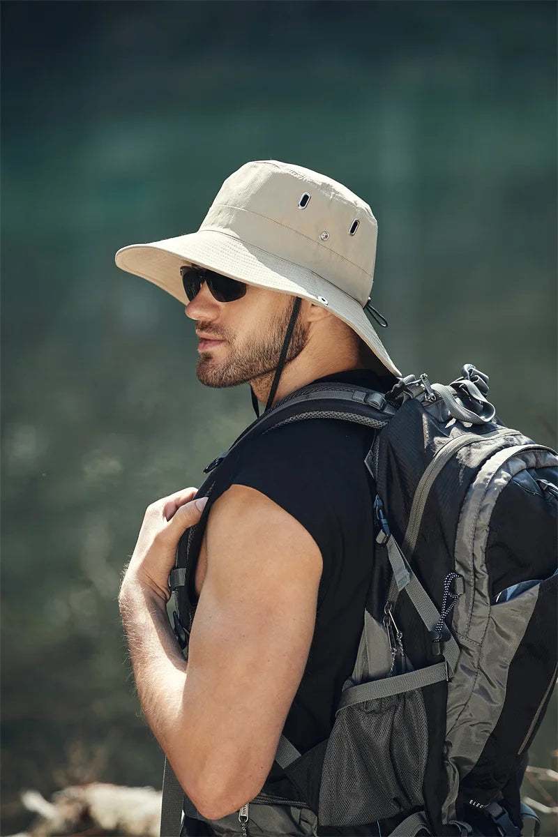 Summer Wide Large Brim Men Fisherman Hat Waterproof UV Protection Sun cap Hiking Fishing Climbing Oversized Safari Bucket Hats