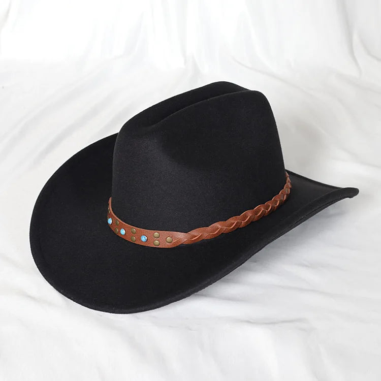 Vintage Western Cowboy Hat - Unisex Leather Wide-Brim Design for Men, Gentlemen, Ladies, Jazz Enthusiasts, Cowgirls, Church Wear, and Sombrero-Inspired Style