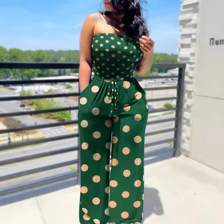 2025 Elegant Fashion Polka Dot Printing Jumpsuits Women Spring Summer,New Streetwear Casual Clothes Off Shoulder Overall Female