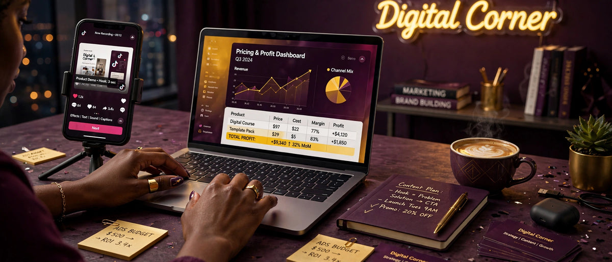 Digital Corner campaign artwork: a creator planning content and pricing