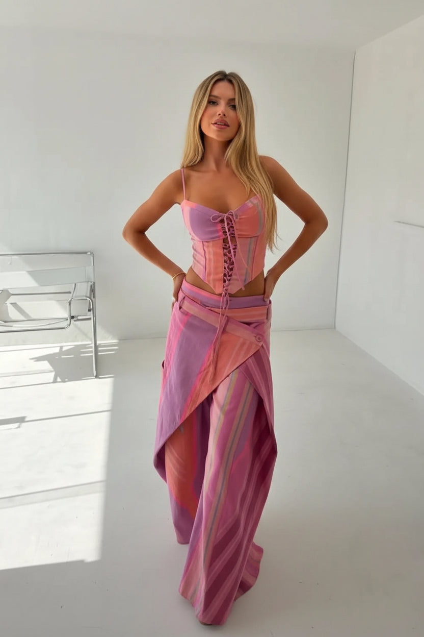 Women's Print Vest and Pleated Pants Set Lace Up — pants, alternate view