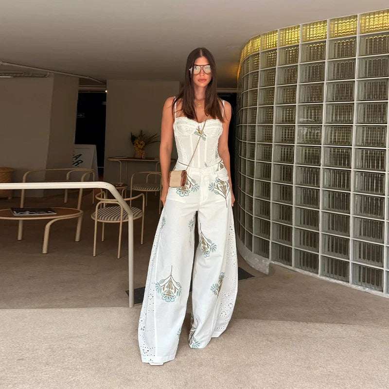 Women's Print Vest and Pleated Pants Set Lace Up — pants, alternate view