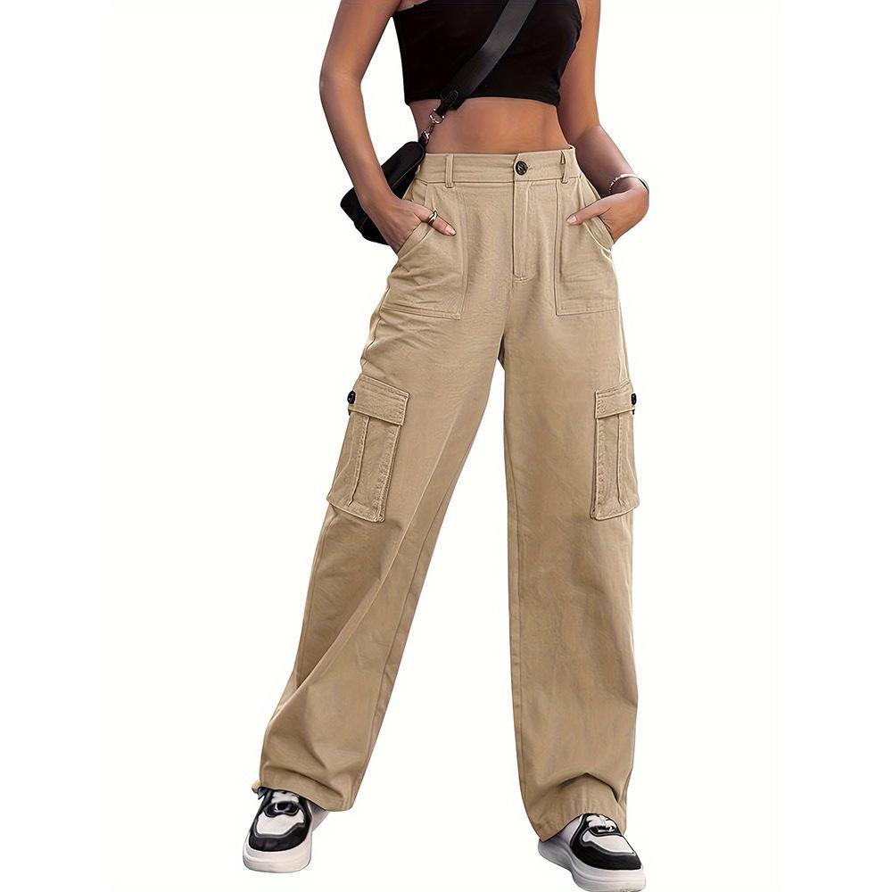 Women Multi Pockets Cargo Pants Spring Autumn Loose Wide ... — pants, front view