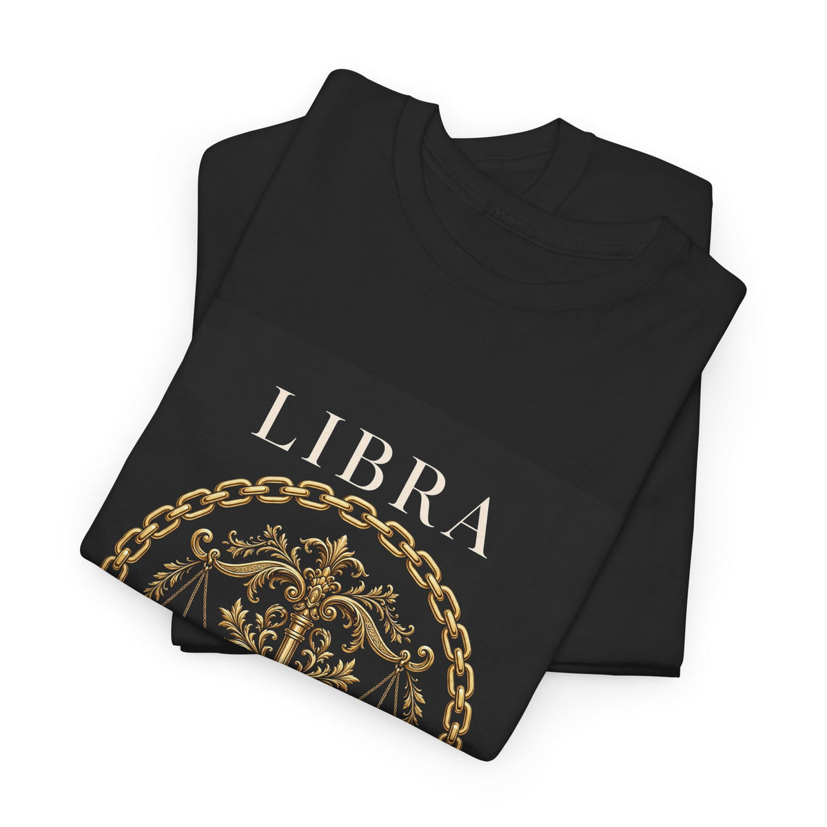 Libra Chain Circle Front Tee — Gold Zodiac Shirt
