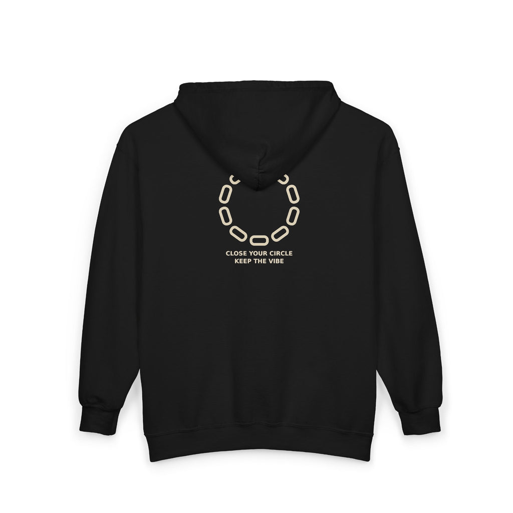 Zip Hoodie - "Close Your Circle, Keep The Vibe" Minimal Chain Graphic