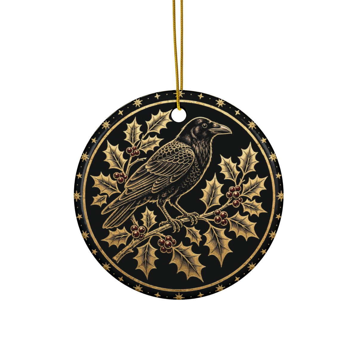 Gothmas Crow & Holly Ornament — Gold Engraving