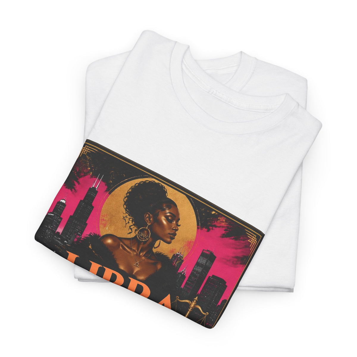 Golden Libra Season Tee — Chicago Skyline Zodiac Shirt