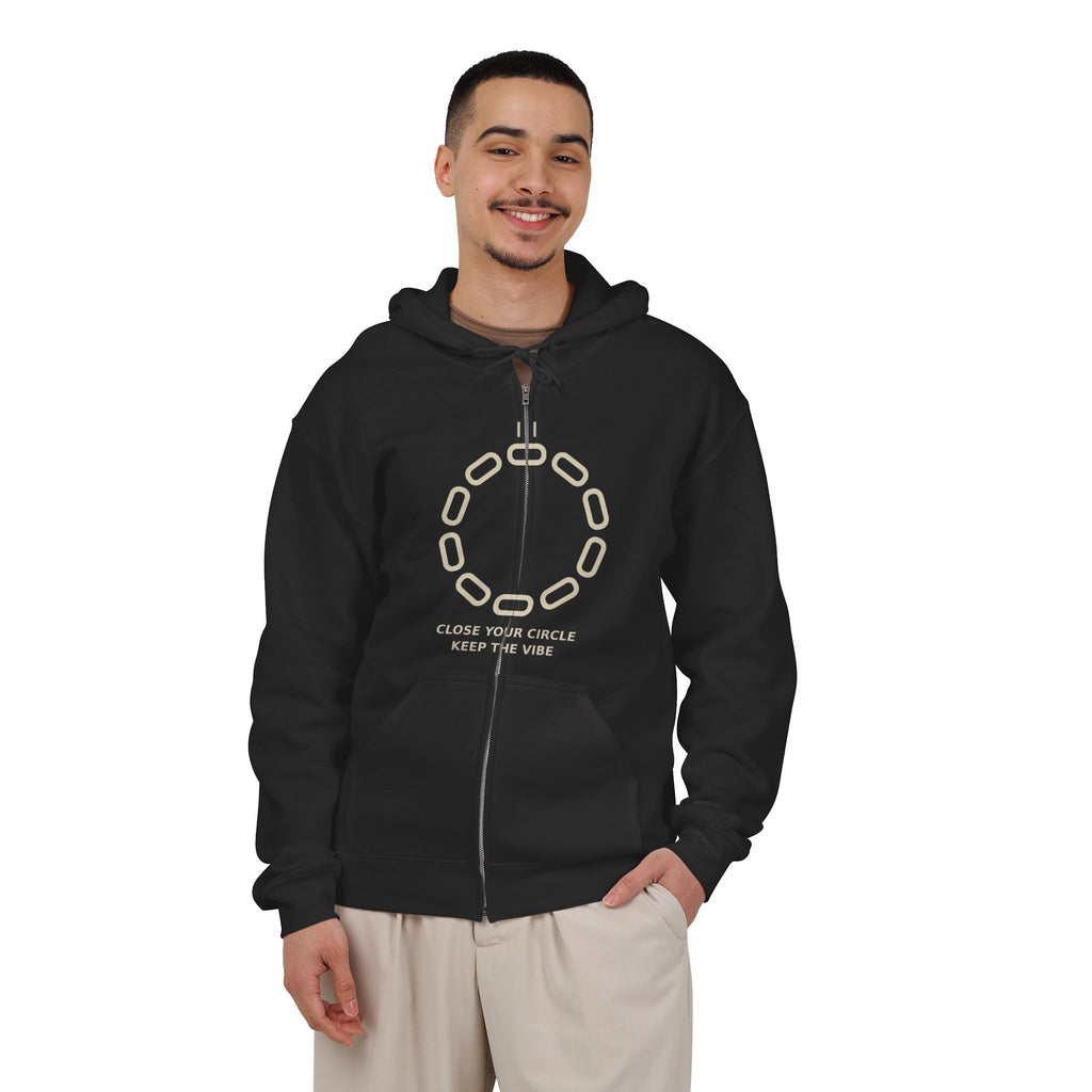 Zip Hoodie - "Close Your Circle, Keep The Vibe" Minimal Chain Graphic