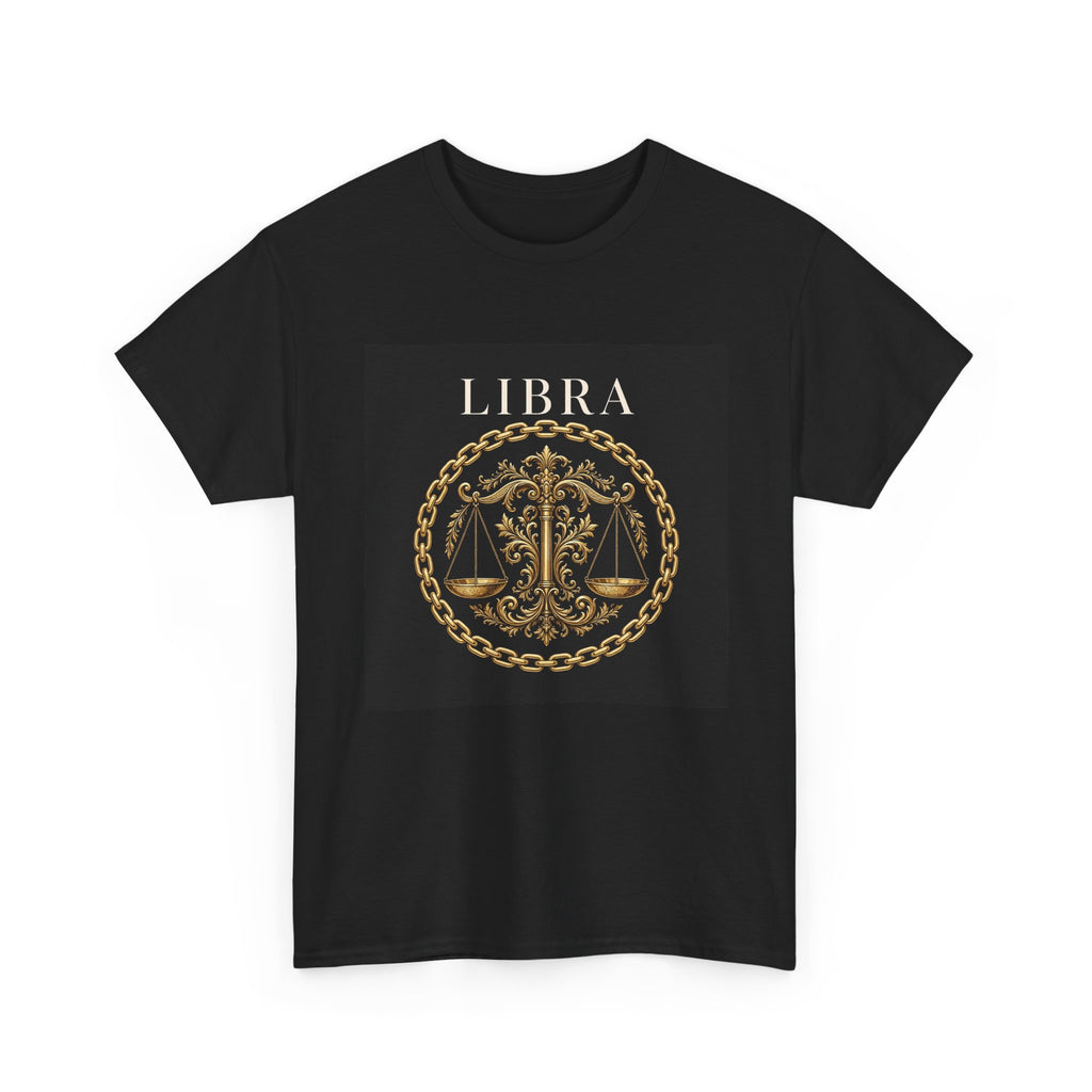 Libra Chain Circle Front Tee — Gold Zodiac Shirt