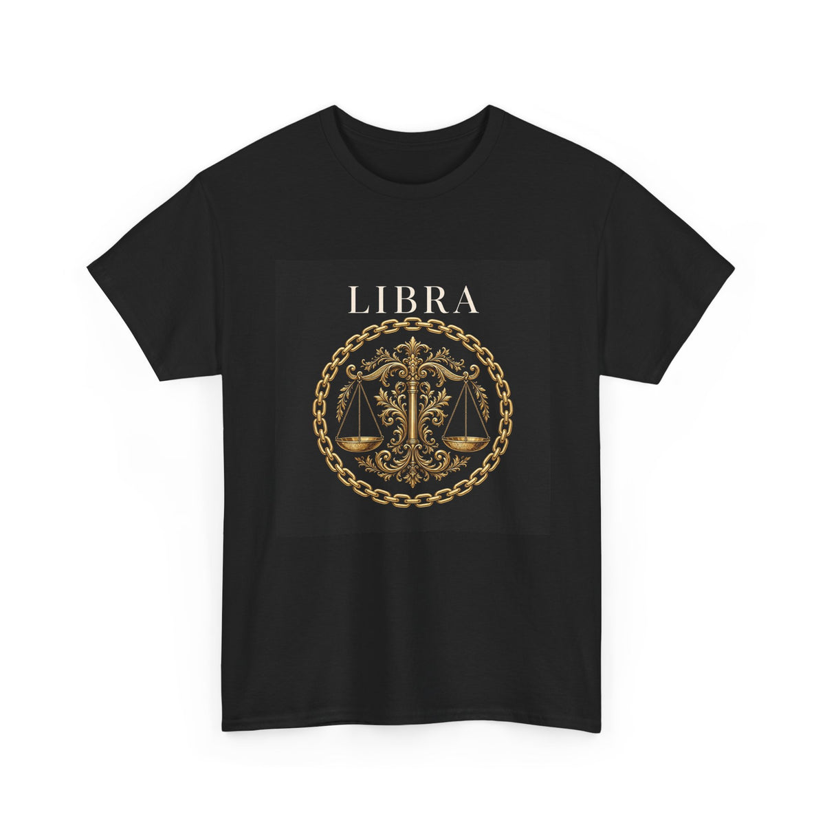 Libra Chain Circle Front Tee — Gold Zodiac Shirt
