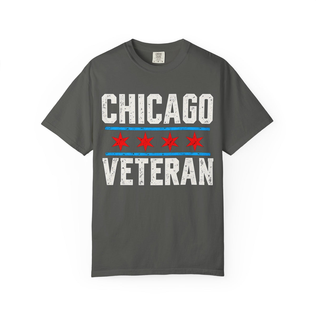Chicago Veteran — Never Fold | Bold Front Garment-Dyed Tee