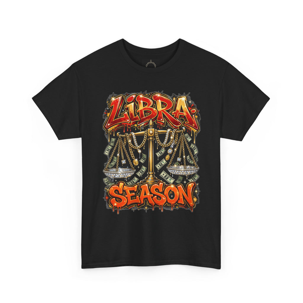 Libra Season T-Shirt — Astrology Scales Graphic Tee — graphic t-shirt, front view