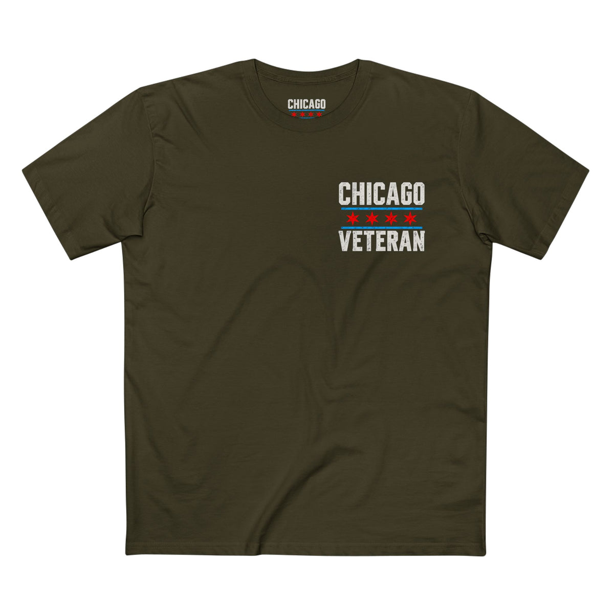 Chicago Veteran — Never Fold | Small Front Staple Tee