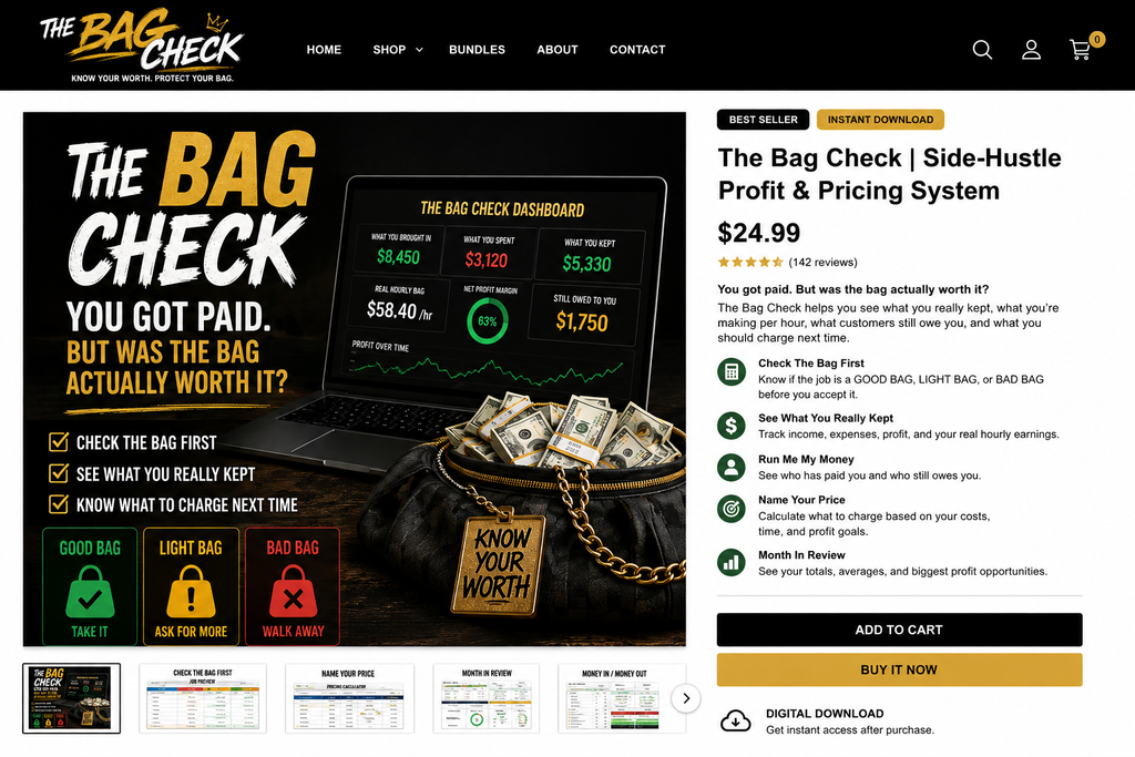 The Bag Check™ — Profit & Pricing Excel Workbook — digital planner, alternate view