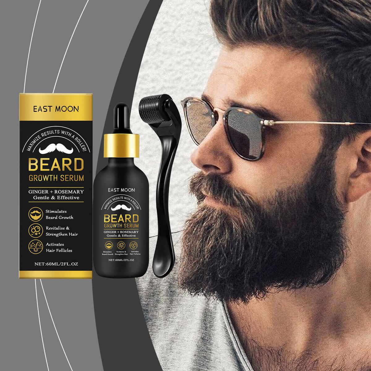 East Moon Men’s Beard Care Oil — 60ml with Roller