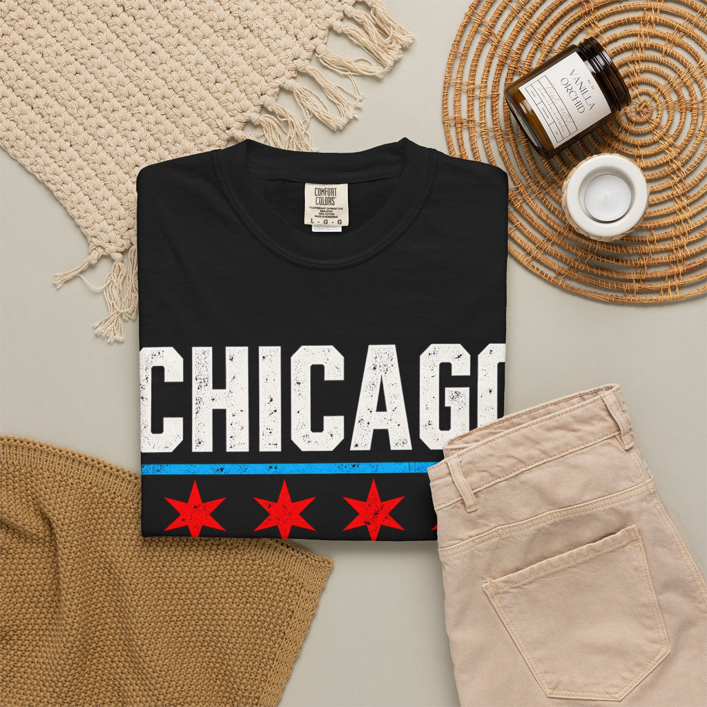 Chicago Veteran — Never Fold | Bold Front Garment-Dyed Tee