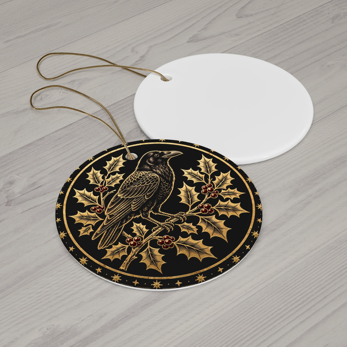 Gothmas Crow & Holly Ornament — Gold Engraving