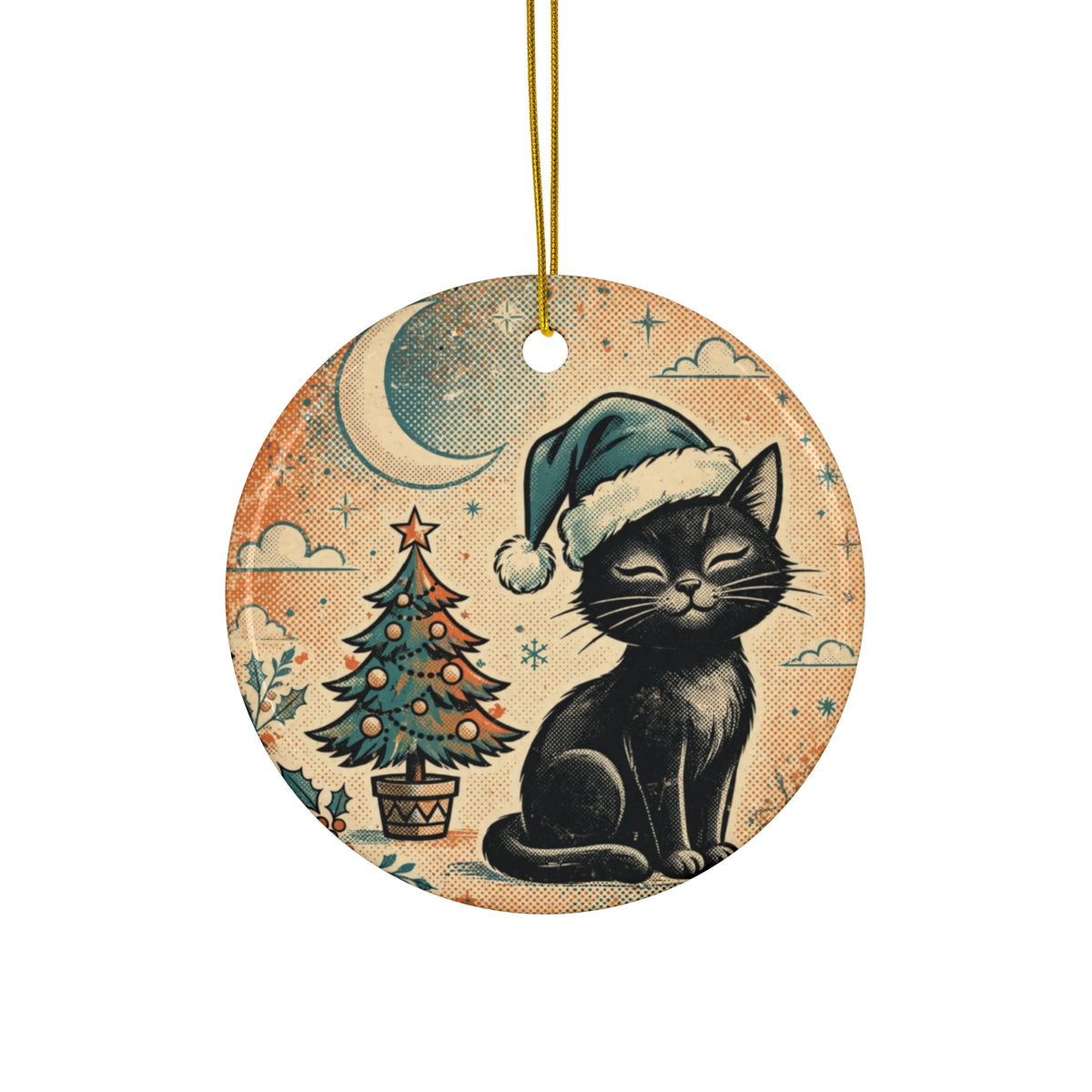 Gothmas Black Cat Santa Ornament — Vintage Postcard