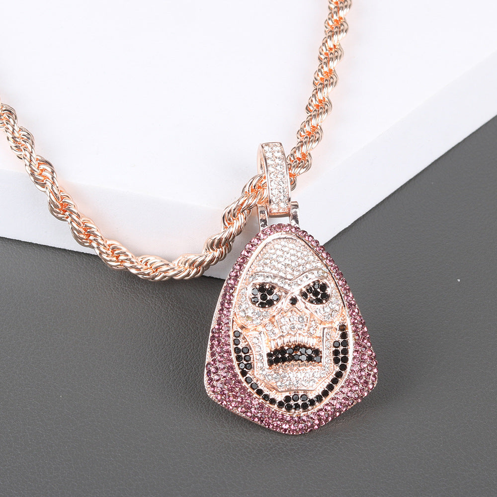 Iced-Out Skull Pendant Necklace — Hip-Hop Crystal Skull