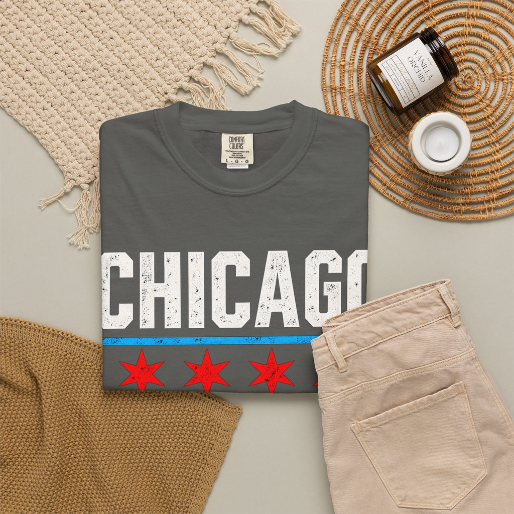 Chicago Veteran — Never Fold | Bold Front Garment-Dyed Tee