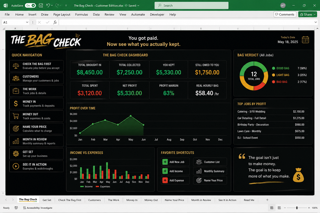 The Bag Check™ — Profit & Pricing Excel Workbook — digital planner, alternate view