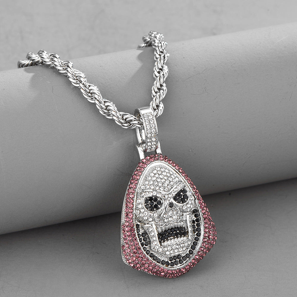 Iced-Out Skull Pendant Necklace — Hip-Hop Crystal Skull