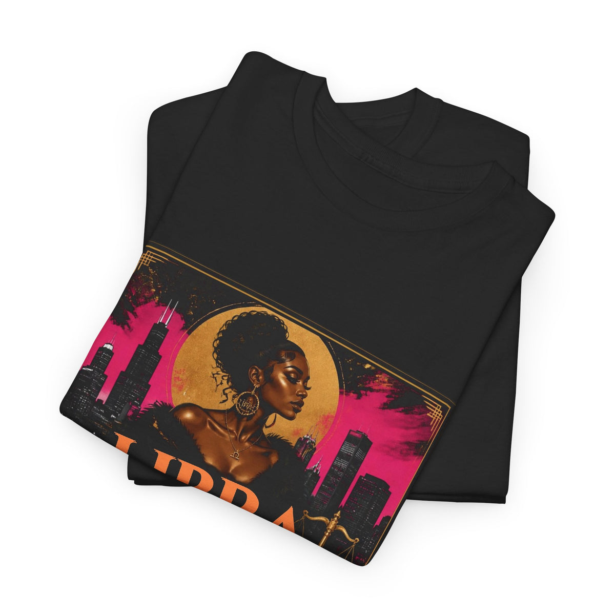 Golden Libra Season Tee — Chicago Skyline Zodiac Shirt