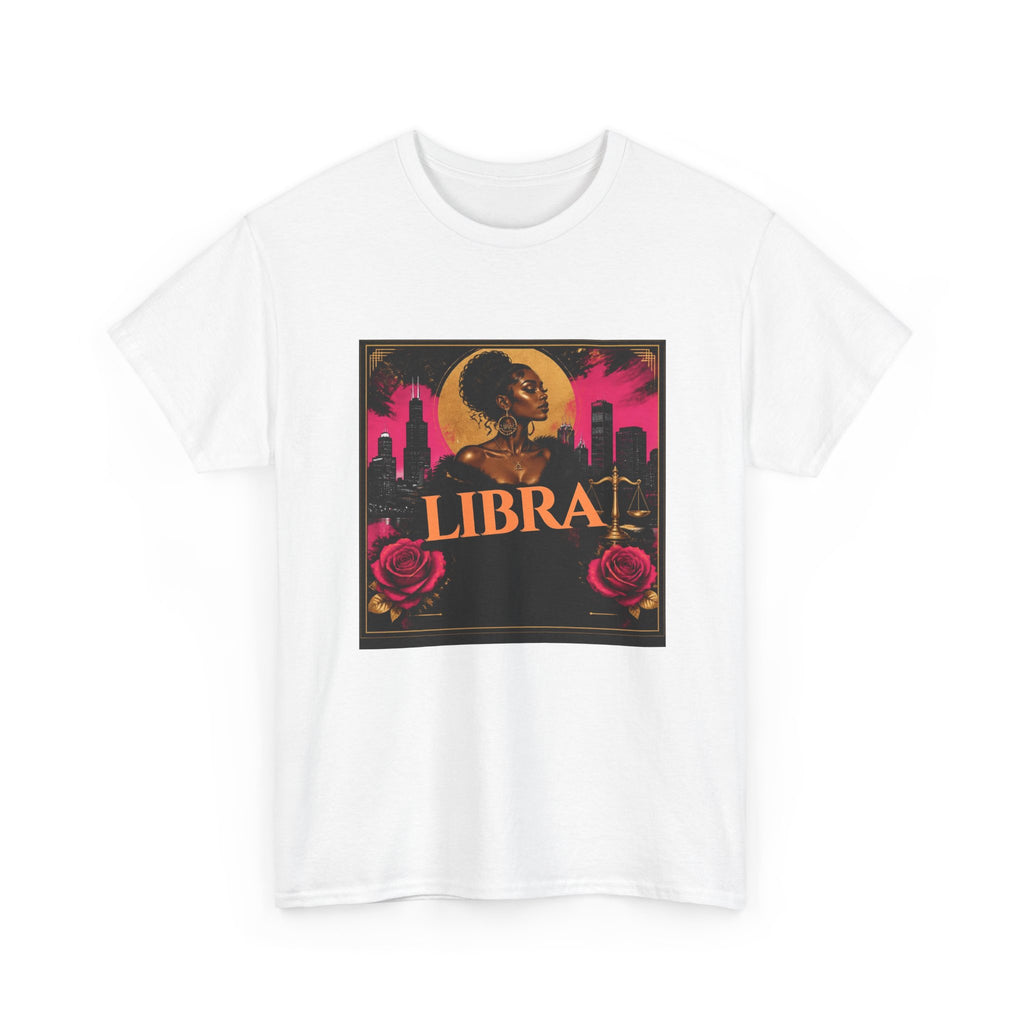 Golden Libra Season Tee — Chicago Skyline Zodiac Shirt