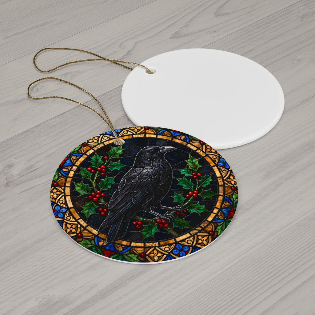 Gothmas Crow & Holly Ornament — Stained Glass
