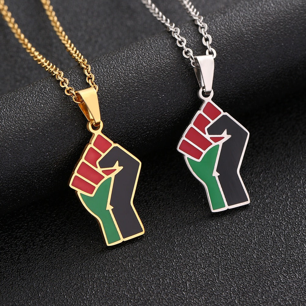 Raised Fist — Stainless Steel Pendant Necklace