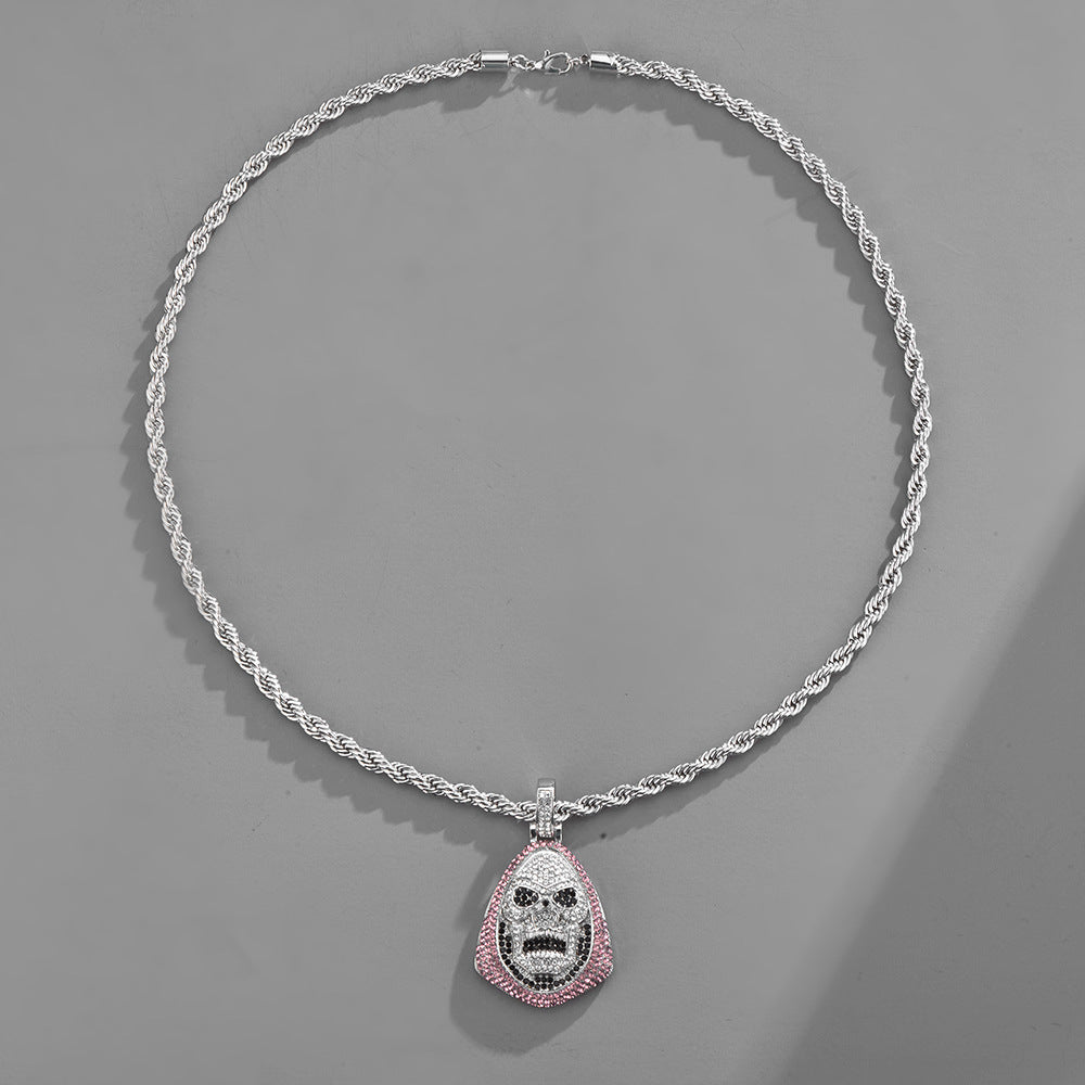 Iced-Out Skull Pendant Necklace — Hip-Hop Crystal Skull