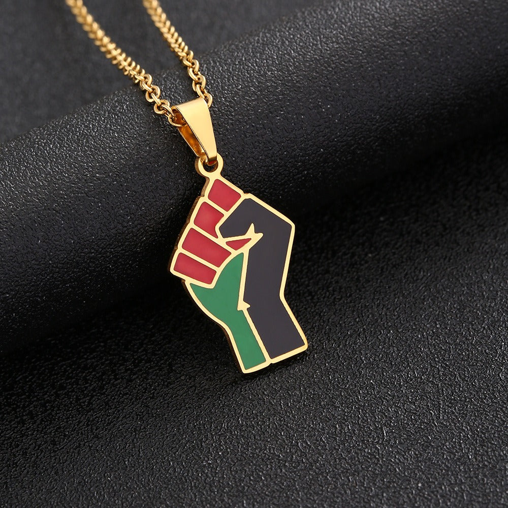 Raised Fist — Stainless Steel Pendant Necklace