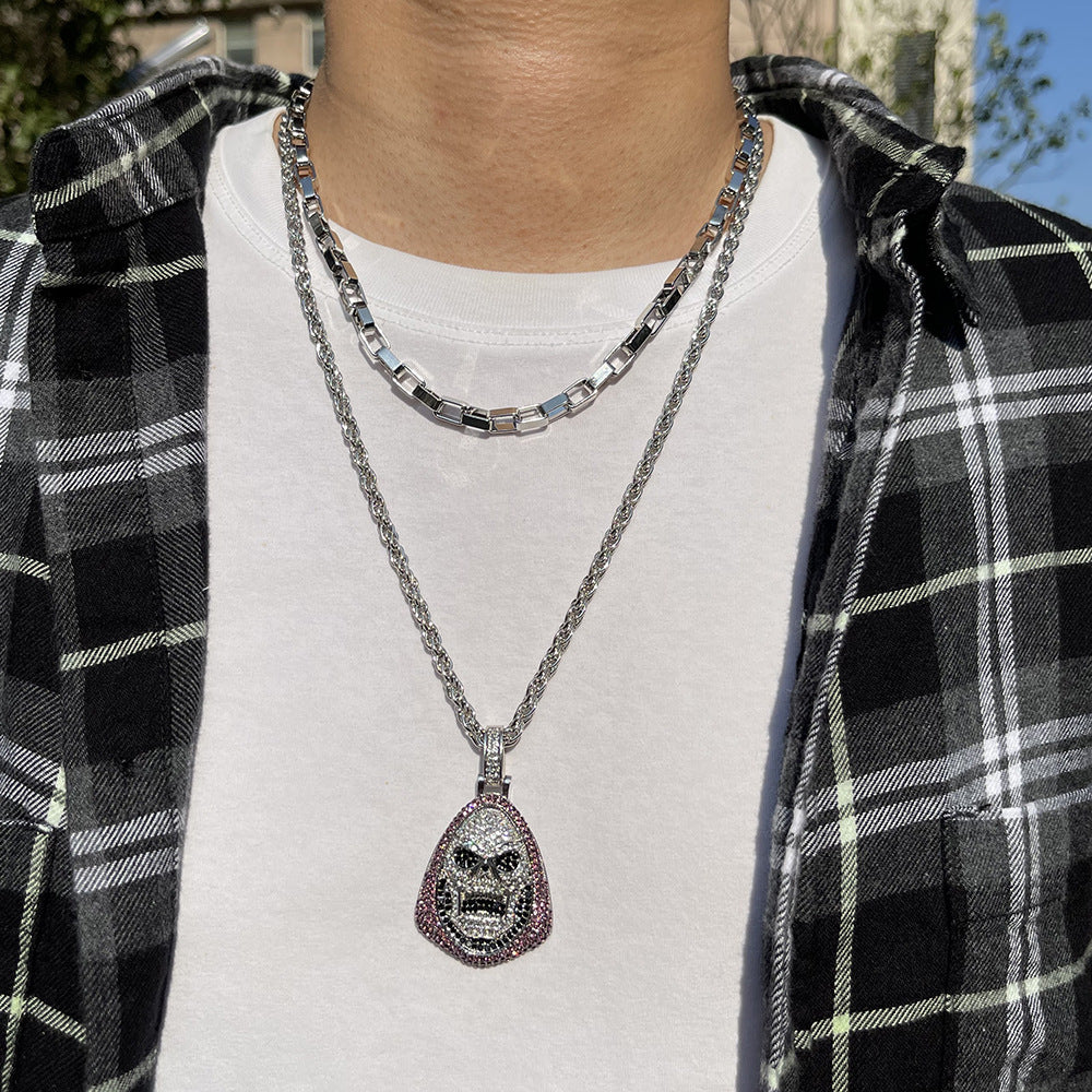 Iced-Out Skull Pendant Necklace — Hip-Hop Crystal Skull