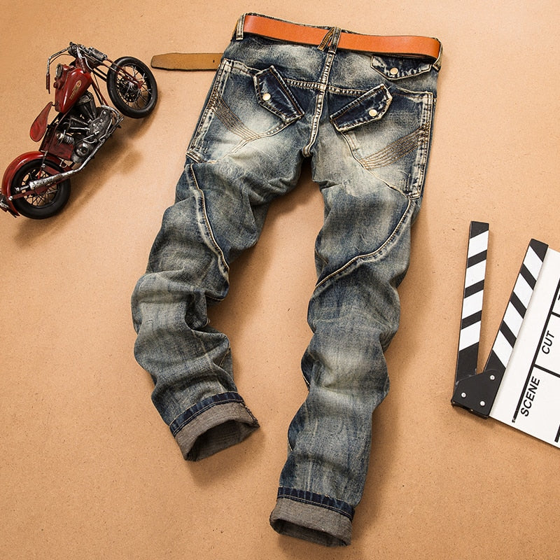 Men Jeans Pants Splicing Jean Denim