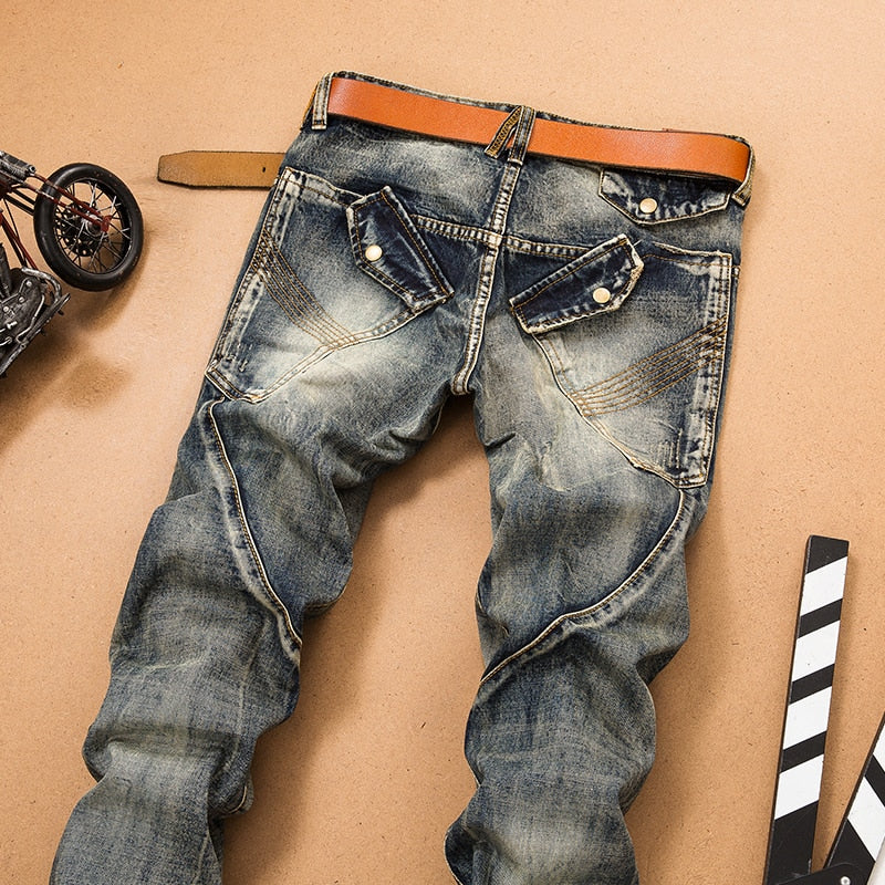 Men Jeans Pants Splicing Jean Denim