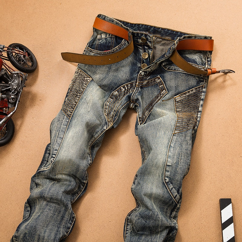 Men Jeans Pants Splicing Jean Denim