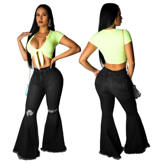 Wide-Legged Knee Hole Raw Edge Trousers in Fashion