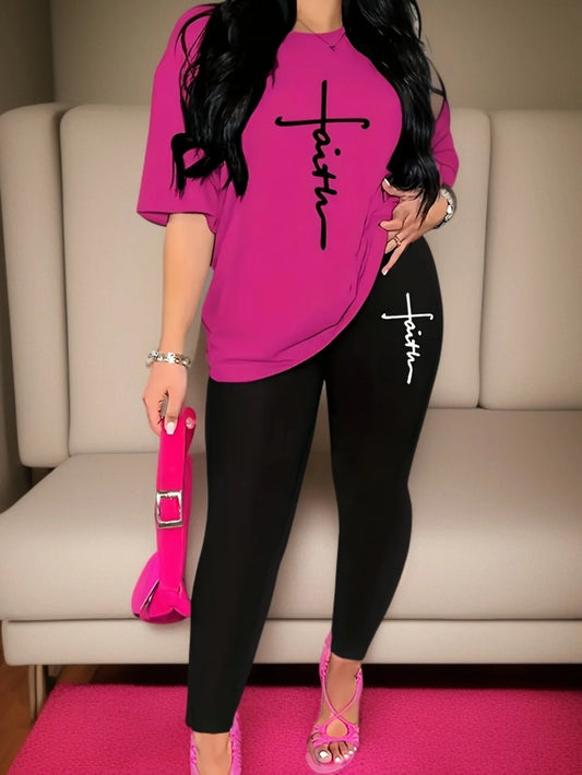 Check out this awesome women’s sports outfit set! It’s got a long-sleeve t-shirt with an abstract figure print, medium-stretch comfy pants, and it’s perfect for any fitness activity.