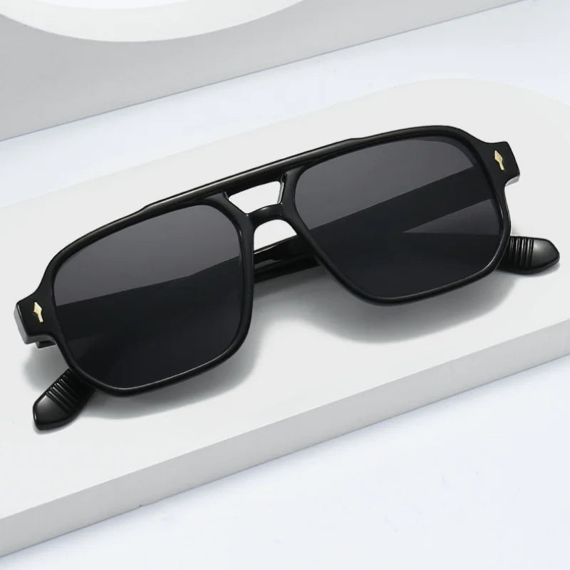 Retro Double-Bridge Square Sunglasses