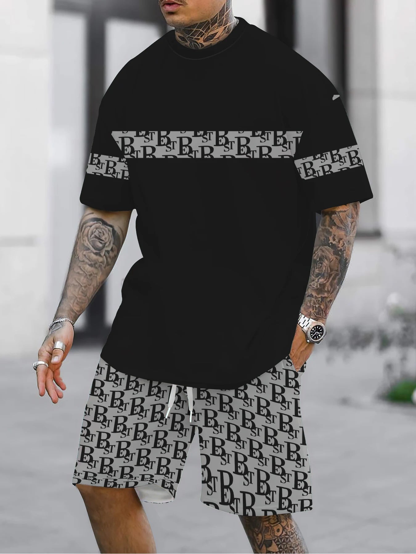 2025 Summer new men's set 3D printed men's short sleeve shorts Set Summer Casual Everyday Men's T-shirt Outdoor sports men's bea