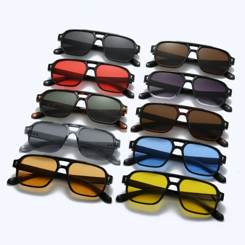 Retro Double-Bridge Square Sunglasses