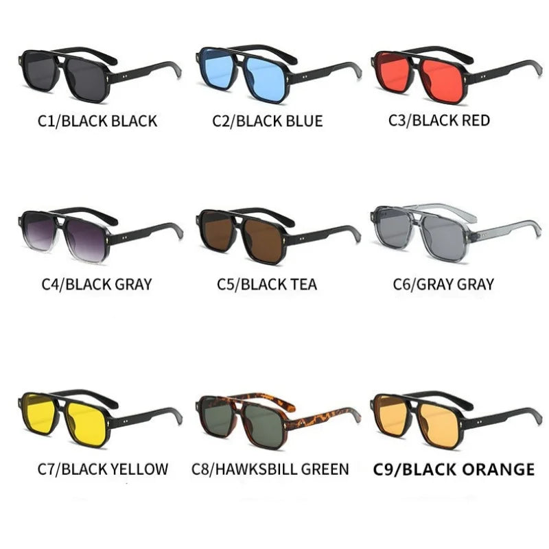 Retro Double-Bridge Square Sunglasses